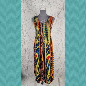 Metiss Designs Colorful Tribal Printed Smocked Flowy Midi Dress
